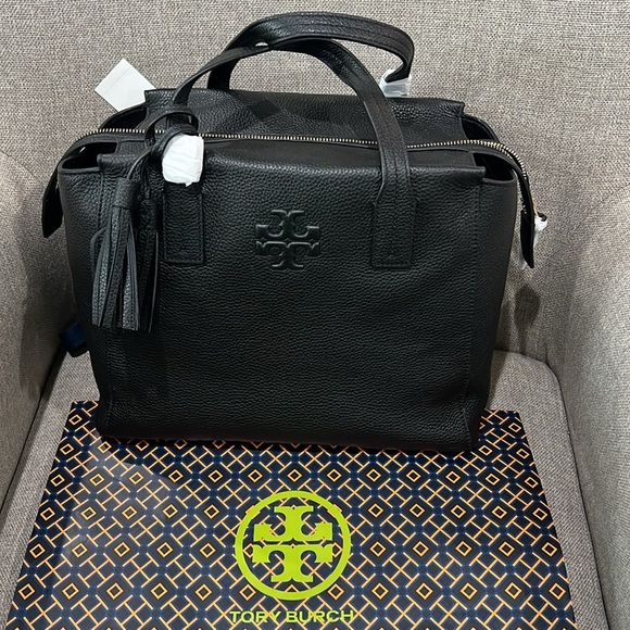 Tory Burch Leather Thea Slouchy Satchel Black - Picture 1 of 10